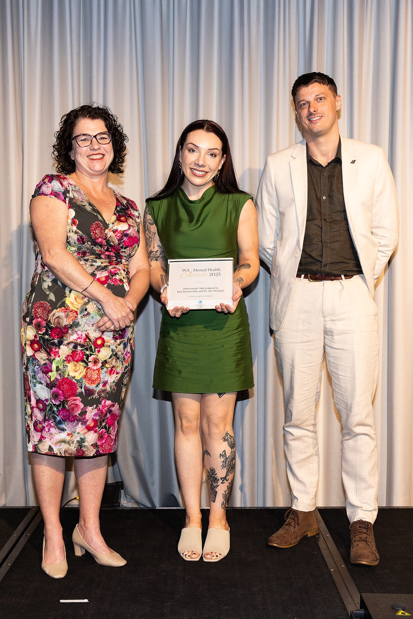 WAAMH CEO Taryn Harvey with Dr Alix Woolard and Jack Boronovskis 